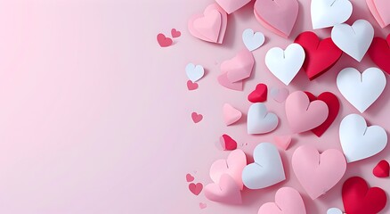 Valentine's day background with paper cut hearts and white space for text, transparent background, png