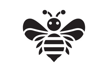 Black and white bee icon silhouette vector art illustration