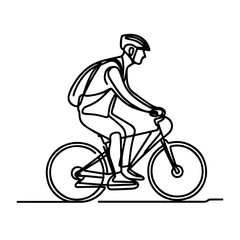 line art of a cyclist in helmet riding a bicycle, Racing cyclist concept