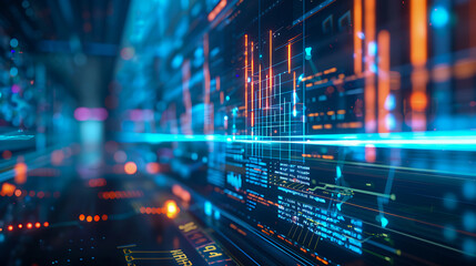 Obraz premium Data analysis. Data bars. Calculations, statistics. Future-proof programming