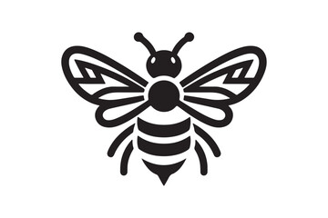 Black and white bee icon silhouette vector art illustration