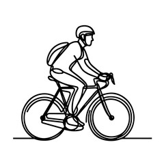 Fototapeta premium line art of a cyclist in helmet riding a bicycle, Racing cyclist concept