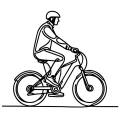 Obraz premium line art of a cyclist in helmet riding a bicycle, Racing cyclist concept