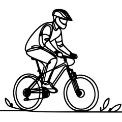 Fototapeta premium line art of a cyclist in helmet riding a bicycle, Racing cyclist concept