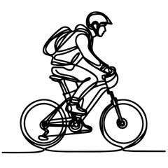 Naklejka premium line art of a cyclist in helmet riding a bicycle, Racing cyclist concept