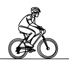 line art of a cyclist in helmet riding a bicycle, Racing cyclist concept