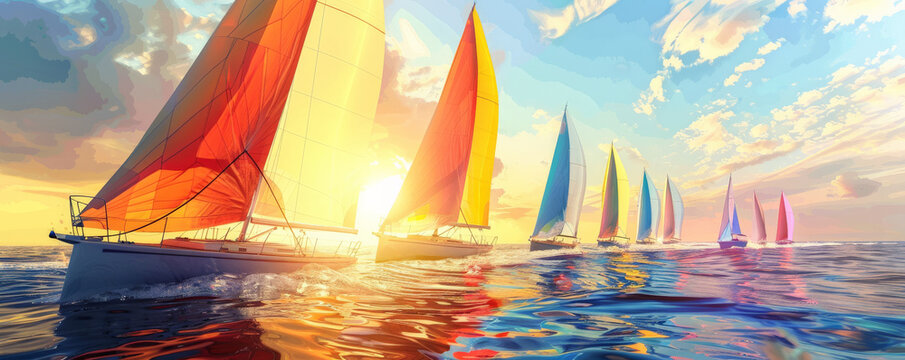 A serene sailing regatta background with smooth waters, colorful sails, and the textures of boats, ropes, and adventurous spirits.