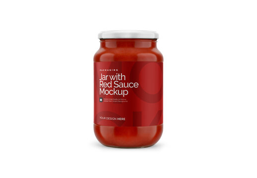 Jar with Red Sauce Mockup - With Label 01