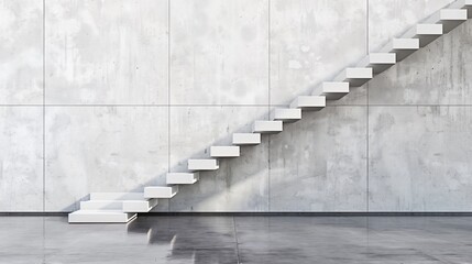 A modern, minimalist staircase with clean lines, against a plain white wall