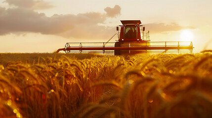 Fototapeta premium Tractor in the field. Farmer working in the field. Farmer working during harvest