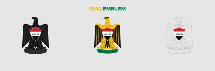 Iraq Emblem Vector Pack. Emblem with Flag. Gray Emblem Silhouette. Gray Outline Emblem. Editable EPS file.