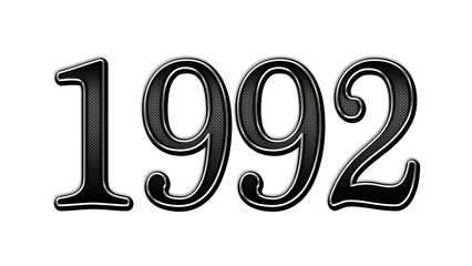 black metal 3d design of number 1992 on white background.