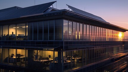 Fototapeta premium sustainable office building where all lighting is powered by rooftop solar panels