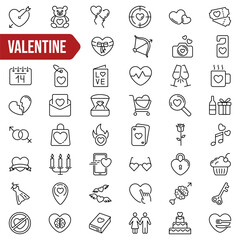 Valentines icon set. Valentines day collection. Linear style.