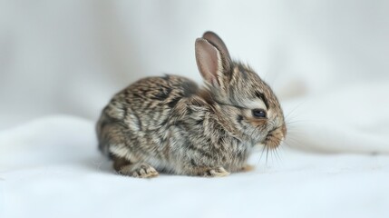 Obraz premium One month old baby rabbit on a white backdrop