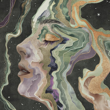Surreal portrait blending human features with cosmic elements. Generative AI image