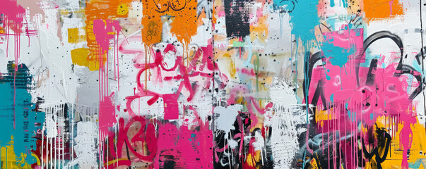 Fototapeta premium A vibrant urban mural background with bold street art, graffiti, and the textures of concrete walls and colorful spray paint, creating a dynamic and artistic environment.