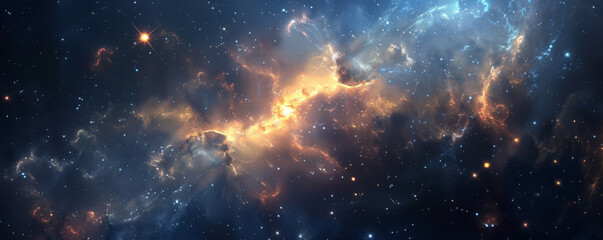 Fototapeta premium An enchanted night sky background with glowing stars, distant galaxies, and the textures of swirling nebulae and twinkling lights, creating a magical and expansive celestial scene.