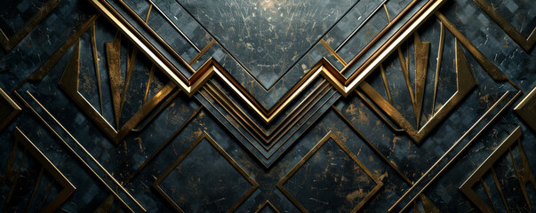 Art deco background with bold geometric patterns, metallic accents, and a textured backdrop. The luxurious, vintage design evokes the glamour of the 1920s, ideal for retro or elegant themes