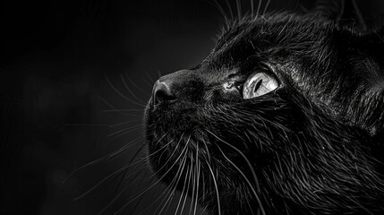 Close up portrait of cute cat. Detailed image of a cat's face in profile. Fluffy pet is staring at something. Illustration for cover, card, postcard, interior design, decor or print.