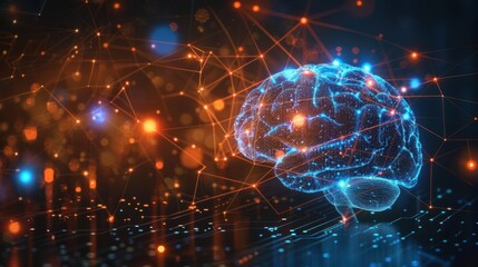 Fototapeta premium Digital brain with glowing neural connections, showcasing advanced artificial intelligence