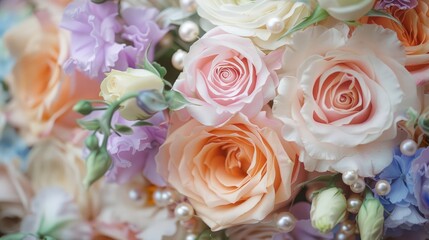 Obraz premium Pastel bouquet of flowers with pearls