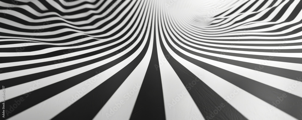 Poster design art background featuring a bold, black and white optical illusion pattern, creating a sense o