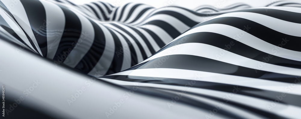 Poster design art background featuring a bold, black and white optical illusion pattern, creating a sense o