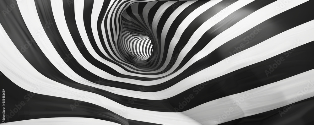 Poster design art background featuring a bold, black and white optical illusion pattern, creating a sense o