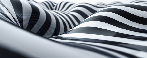 Design art background featuring a bold, black and white optical illusion pattern, creating a sense of depth and movement