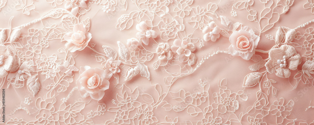 Poster elegant lace background in a soft blush pink with intricate patterns and a delicate, airy texture. t