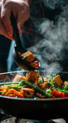 Joyfully Digging into a Hearty Plant Based Stir Fry with Vintage Aesthetic