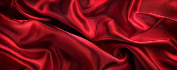 Obraz premium Elegant silk background in a rich, deep red with a smooth, flowing texture. The luxurious fabric adds a touch of sophistication and opulence, ideal for high-end or romantic designs