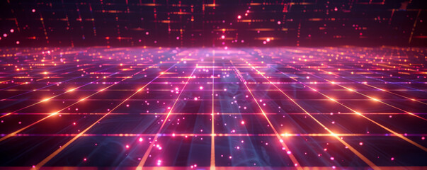 Obraz premium Futuristic neon grid background with glowing lines, dark contrasts, and textured digital elements. The high-tech, cyber aesthetic creates a sense of innovation and excitement, ideal for sci-fi themes