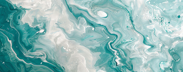 Marble abstract background featuring a blend of teal and white tones. The patterns are fluid and organic, creating a fresh and contemporary appearance