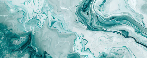 Marble abstract background featuring a blend of teal and white tones. The patterns are fluid and organic, creating a fresh and contemporary appearance