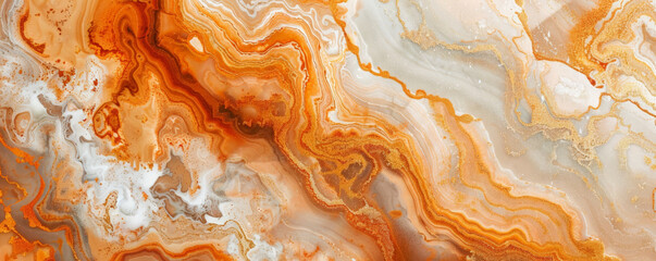 Marble abstract background in a rich, warm palette of orange, gold, and white. The patterns are bold and energetic, creating a vibrant and inviting atmosphere
