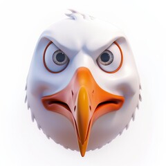 Close-up of a 3D seagull face with a focused, intense expression
