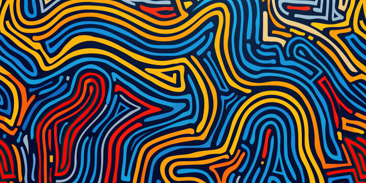 Abstract colorful swirling lines vector pattern with a dark blue background