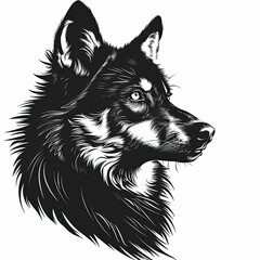 Naklejka premium A black and white drawing of a wolf 's head