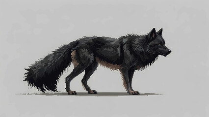 8-bit pixel Black Wolf on a white background. Retro game, wild animals
