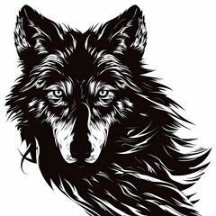 Fototapeta premium A black and white drawing of a wolf 's face