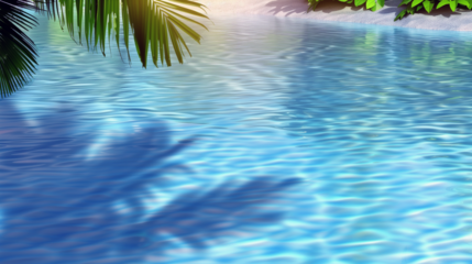Reflection of palm leaves in swimming pool. 3D rendering.