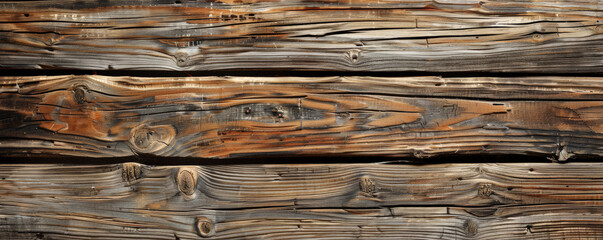 Rustic wooden cabin background with weathered planks, natural knots, and textured grain patterns. The authentic, cozy feel adds warmth and character, ideal for countryside or vintage designs