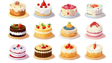 Birthday Cake Illustration Set for Celebratory Events on Transparent Background. Colorful Desserts with Icing and Candles Perfect for Party Decor and Baking Themes.