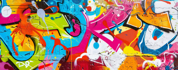 Vibrant graffiti wall background with bold colors, dynamic patterns, and textured spray paint. The urban, artistic scene captures the energy and creativity of street art, ideal for edgy themes