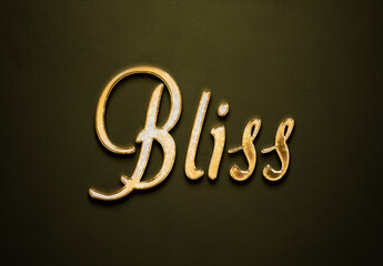 Old gold text effect of word Bliss with 3D glossy style Mockup.