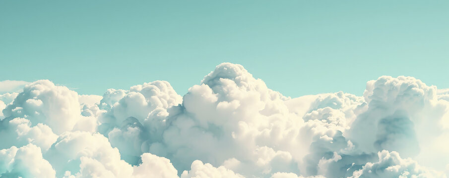 Whimsical cloud background with fluffy white clouds and a soft blue sky. The light, airy textures and dreamy aesthetic create a sense of calm and serenity, ideal for playful or imaginative themes