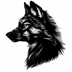 A black and white drawing of a wolf 's head