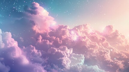 Abstract with cloudscape theme pastel colors and twinkling particles. Amazing wallpaper